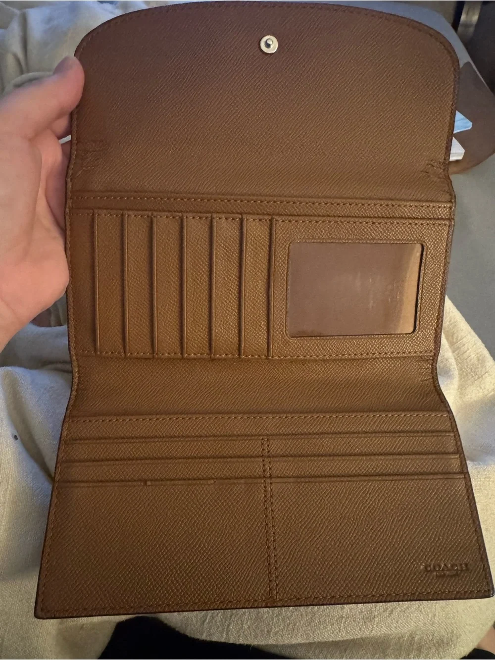 Coach Brown Pebbled Leather Continental Wallet